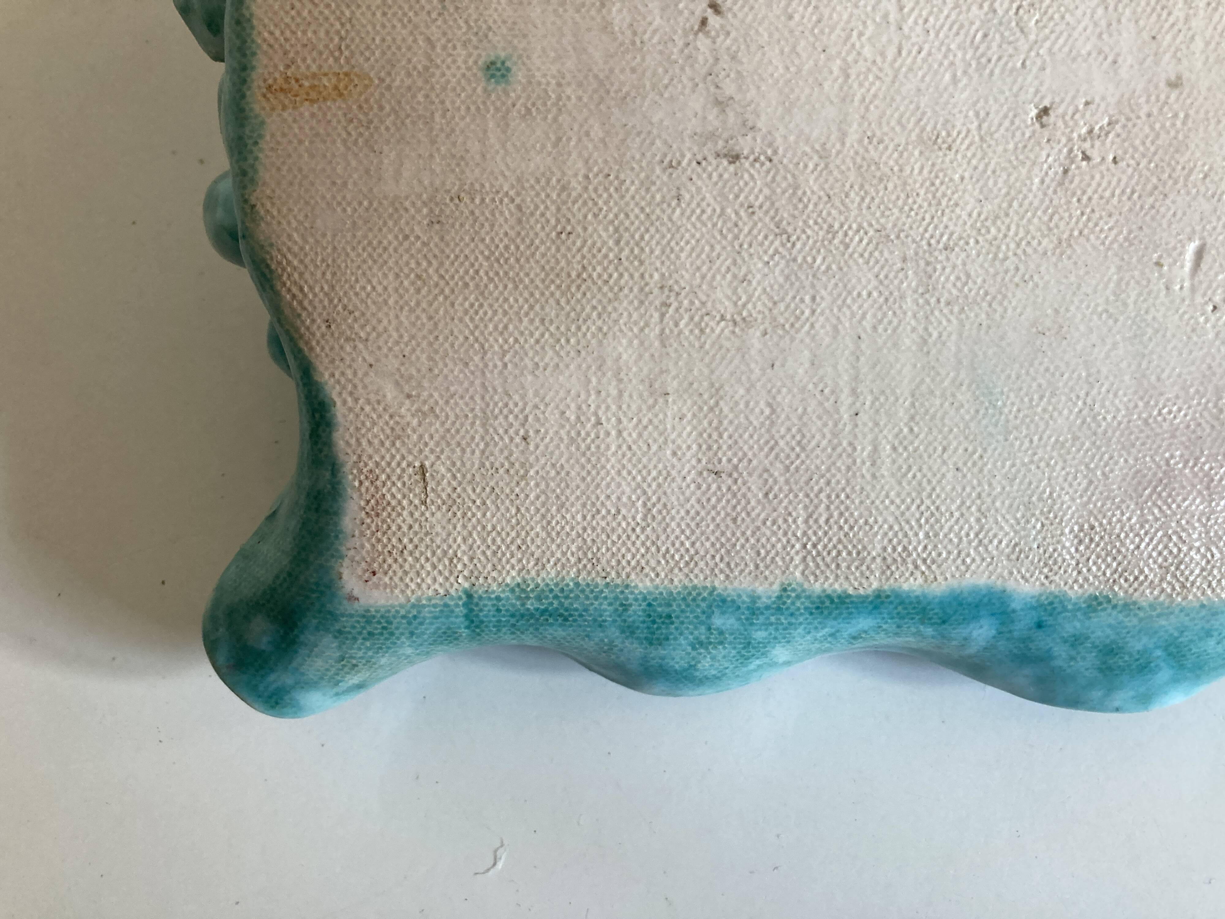 Wavy turquoise glazed earthenware plate 1960 Provence