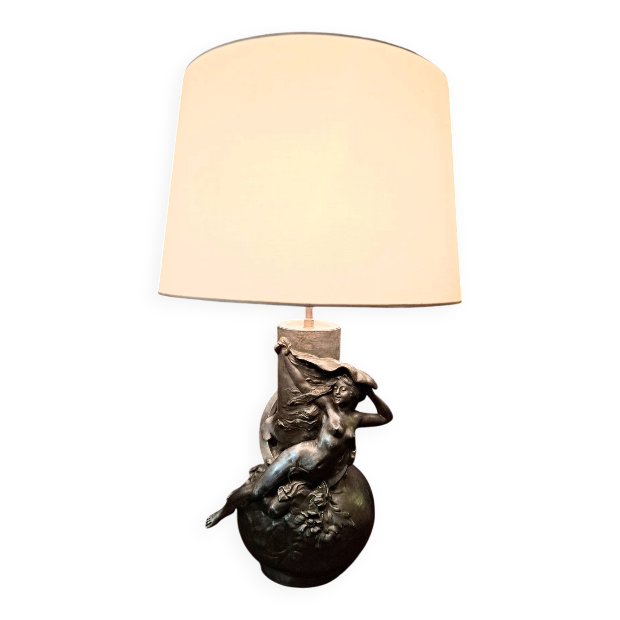Lamp signed L. Moreau in brushed metal.