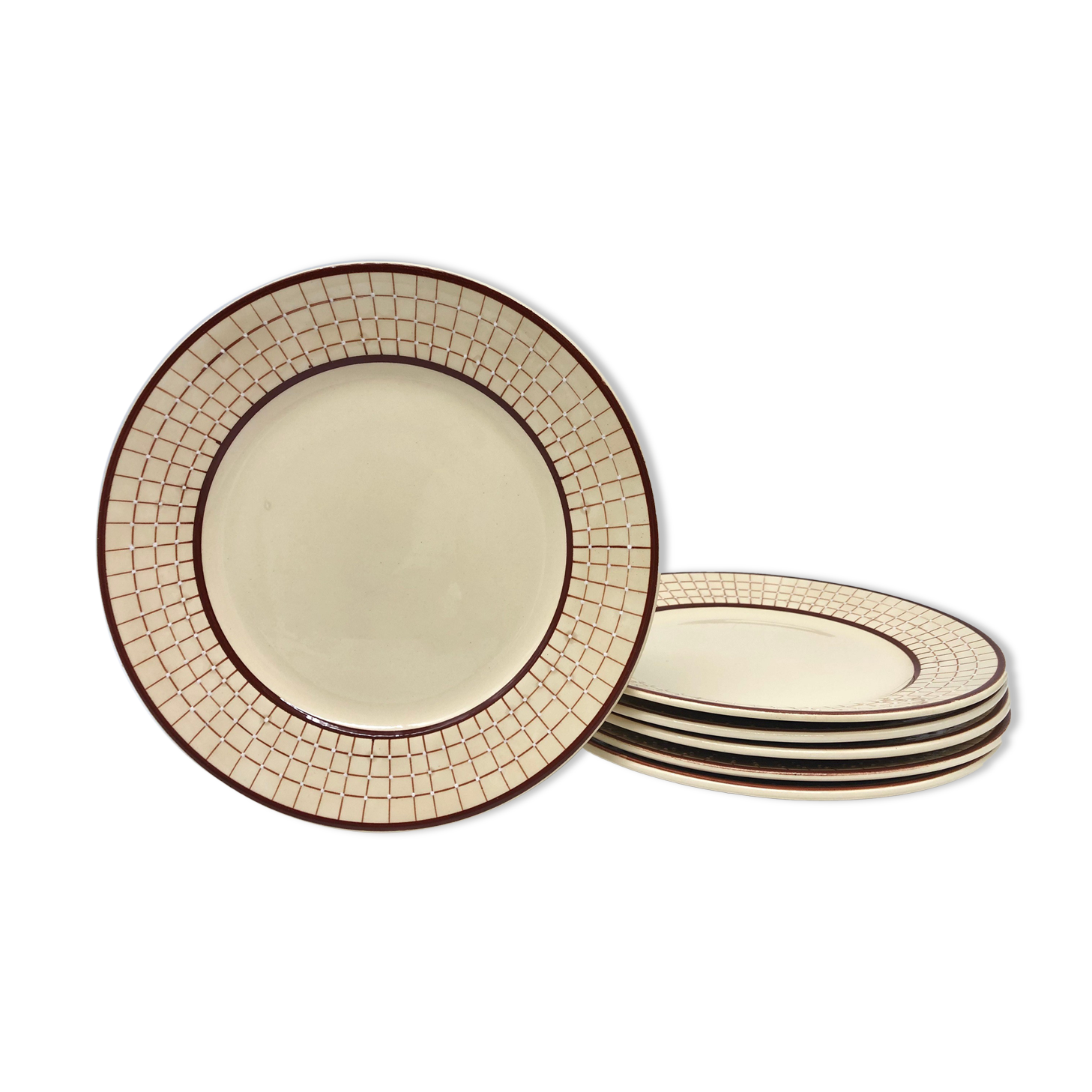 6 assiettes plates faïencerie « longchamp – France », modèle colmar