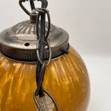 Vintage globe pendant light in amber Clichy glass