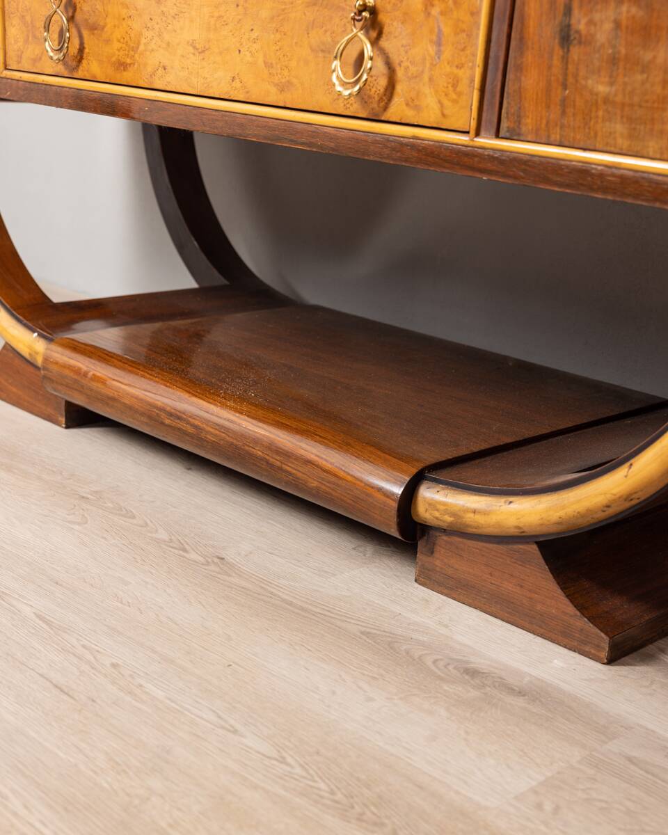 SIDEBOARD VINTAGE 30'S SIDEBOARD IN WOOD AND GLASS ITALIAN ART DECO DESIGN