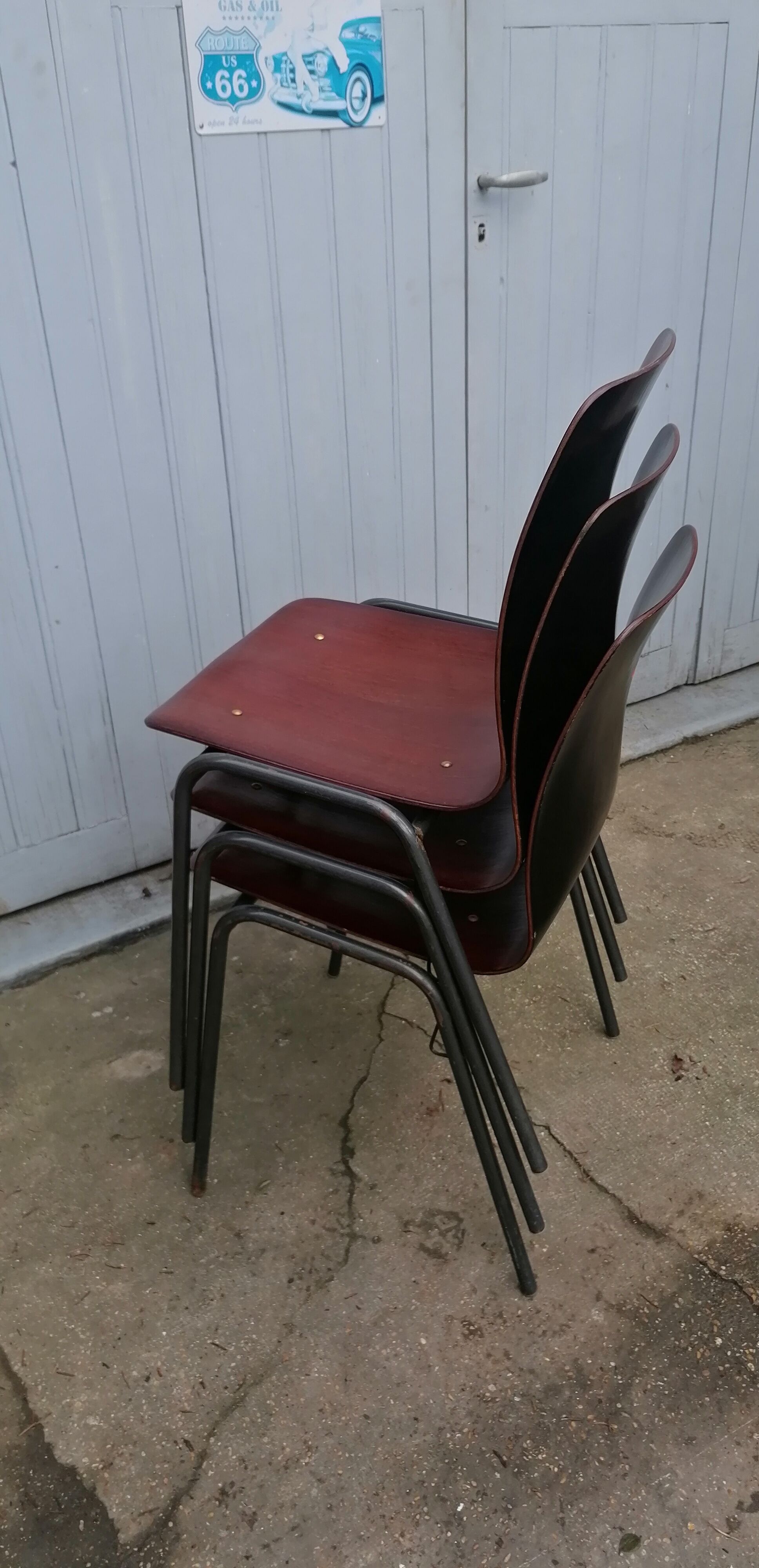 Suite of 3 design chairs germany Pagholz black backrests 1960/70
