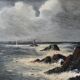 Table, oil on panel, the tip of the Raz, seaside, signed