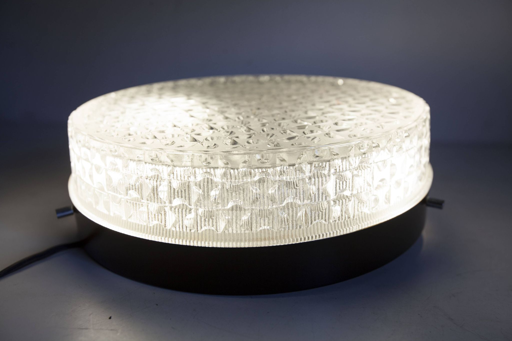 S+ Megal round ceiling light in black and opaque Swiss machined glass 90
