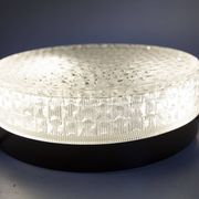 S+ Megal round ceiling light in black and opaque Swiss machined glass 90