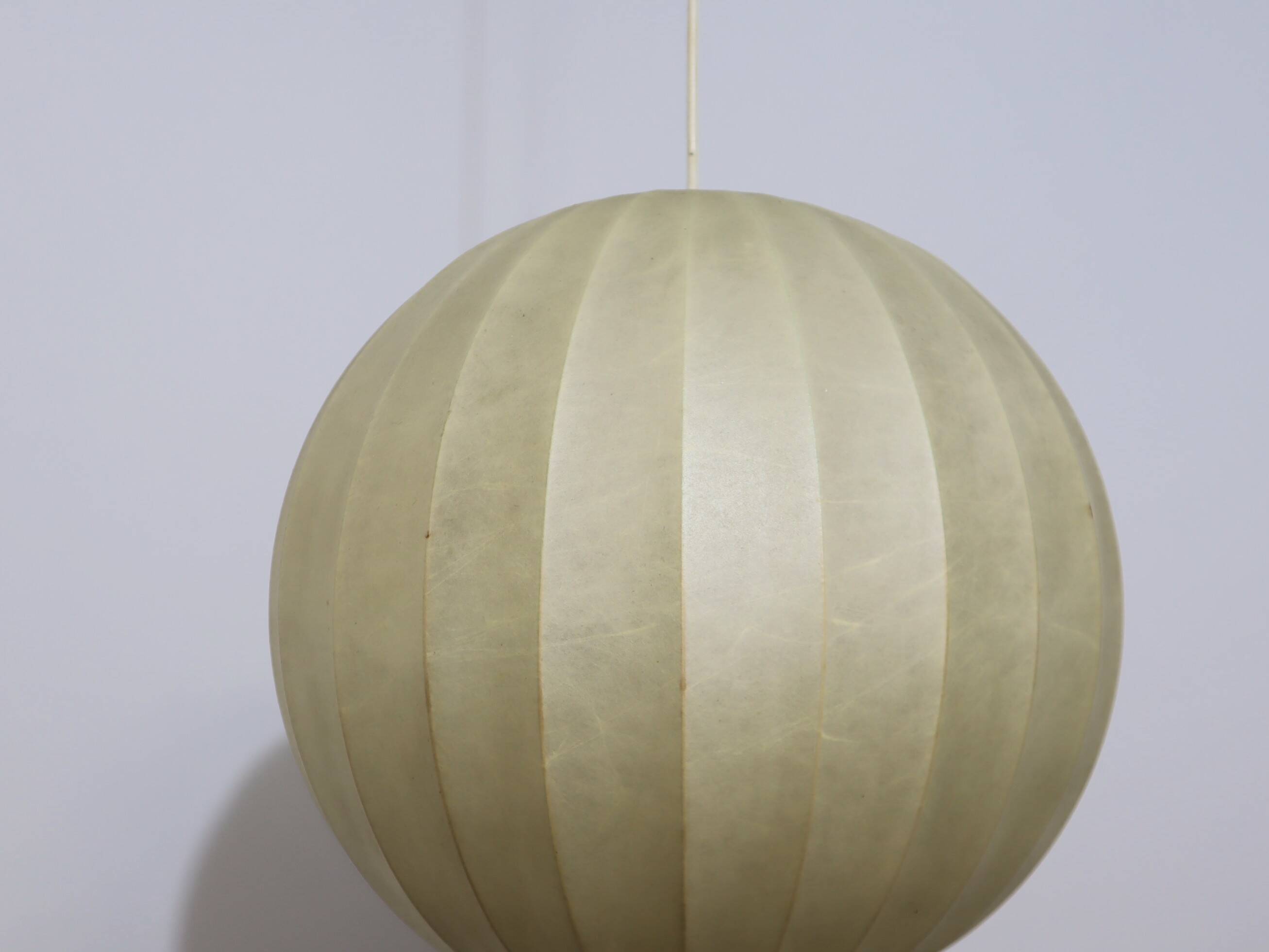 1970s Italian Cocoon Globe Pendant Lamp with teak details