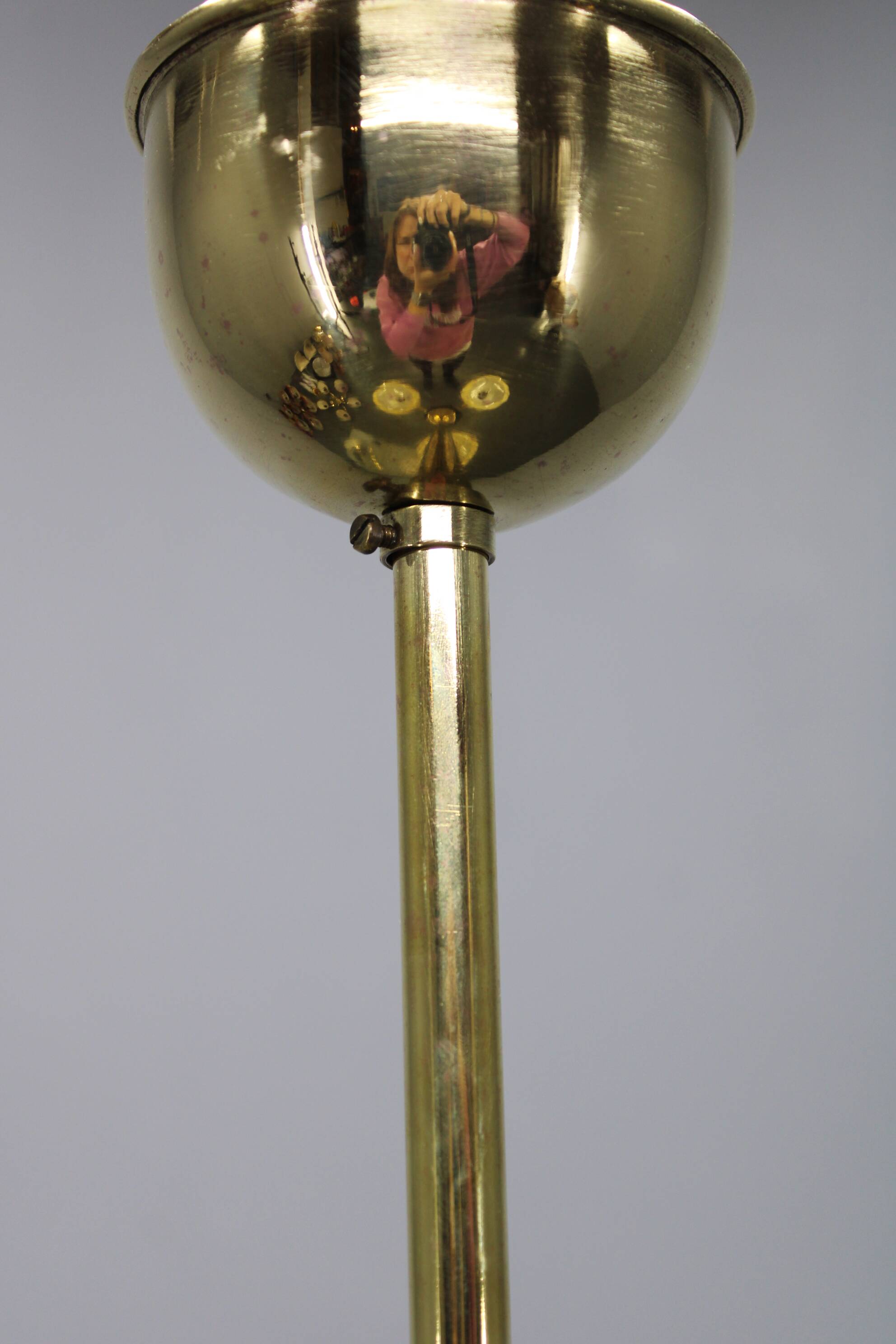 Art Deco brass and wood chandelier with champagne glass, Czechoslovakia 1930s