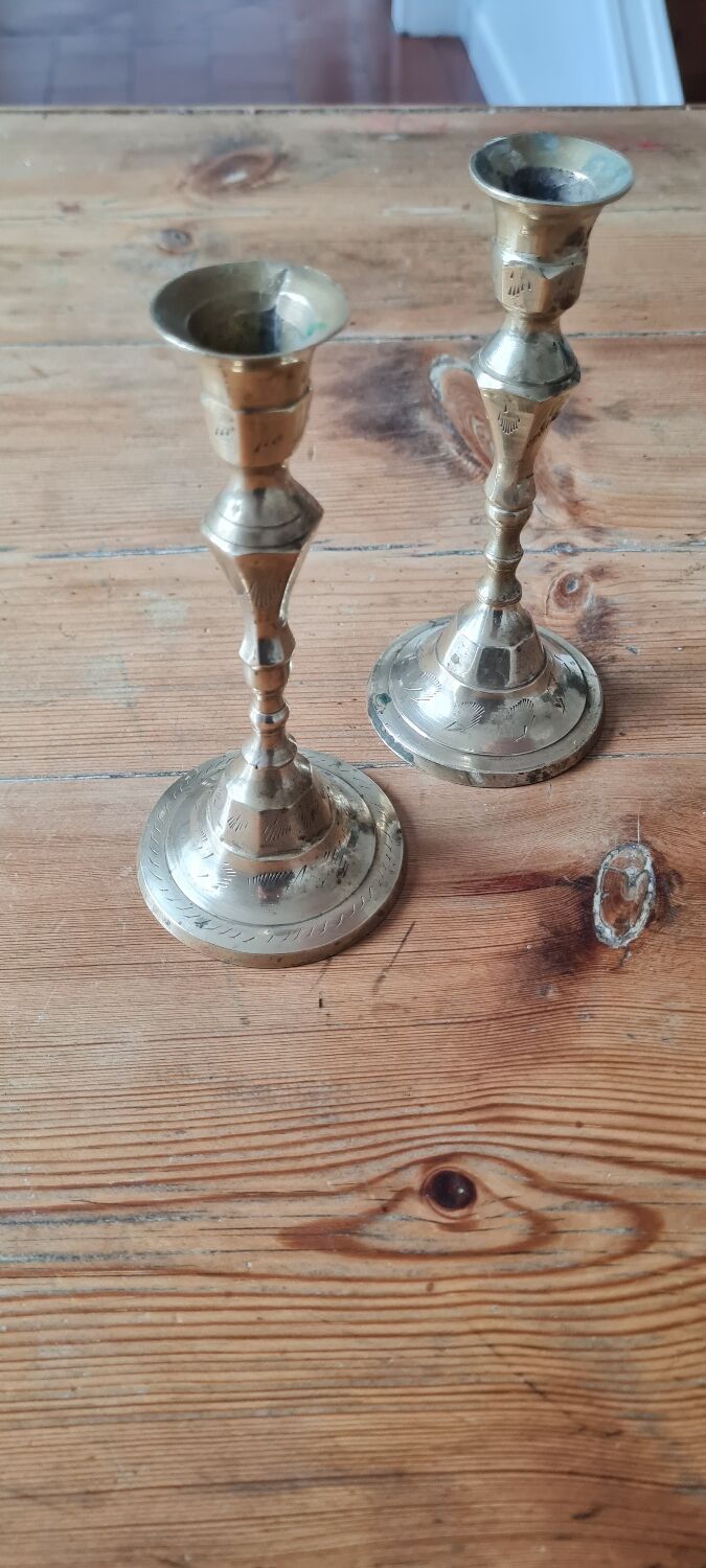 Pair of gilded brass candle holders
