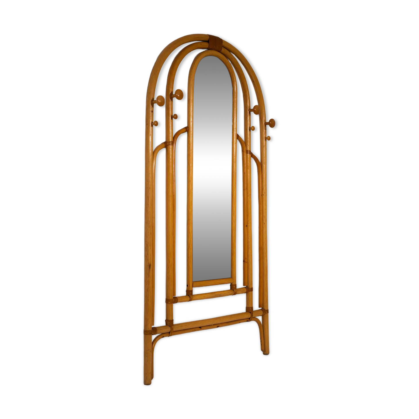Malacca rattan mirror & coat hanger, 1960s
