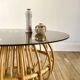 Designer round coffee table in rattan and smoked glass 1970