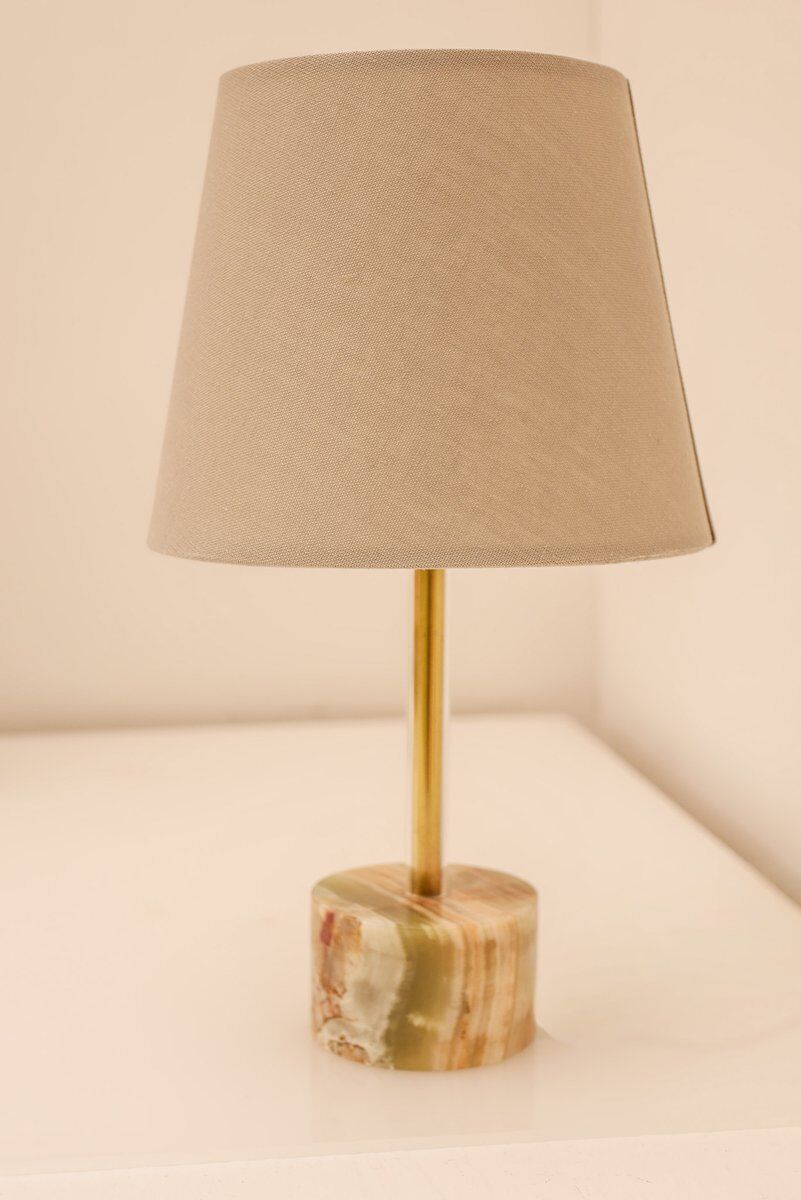 Mid-century modern Italian onyx and brass table lamps, set of 2