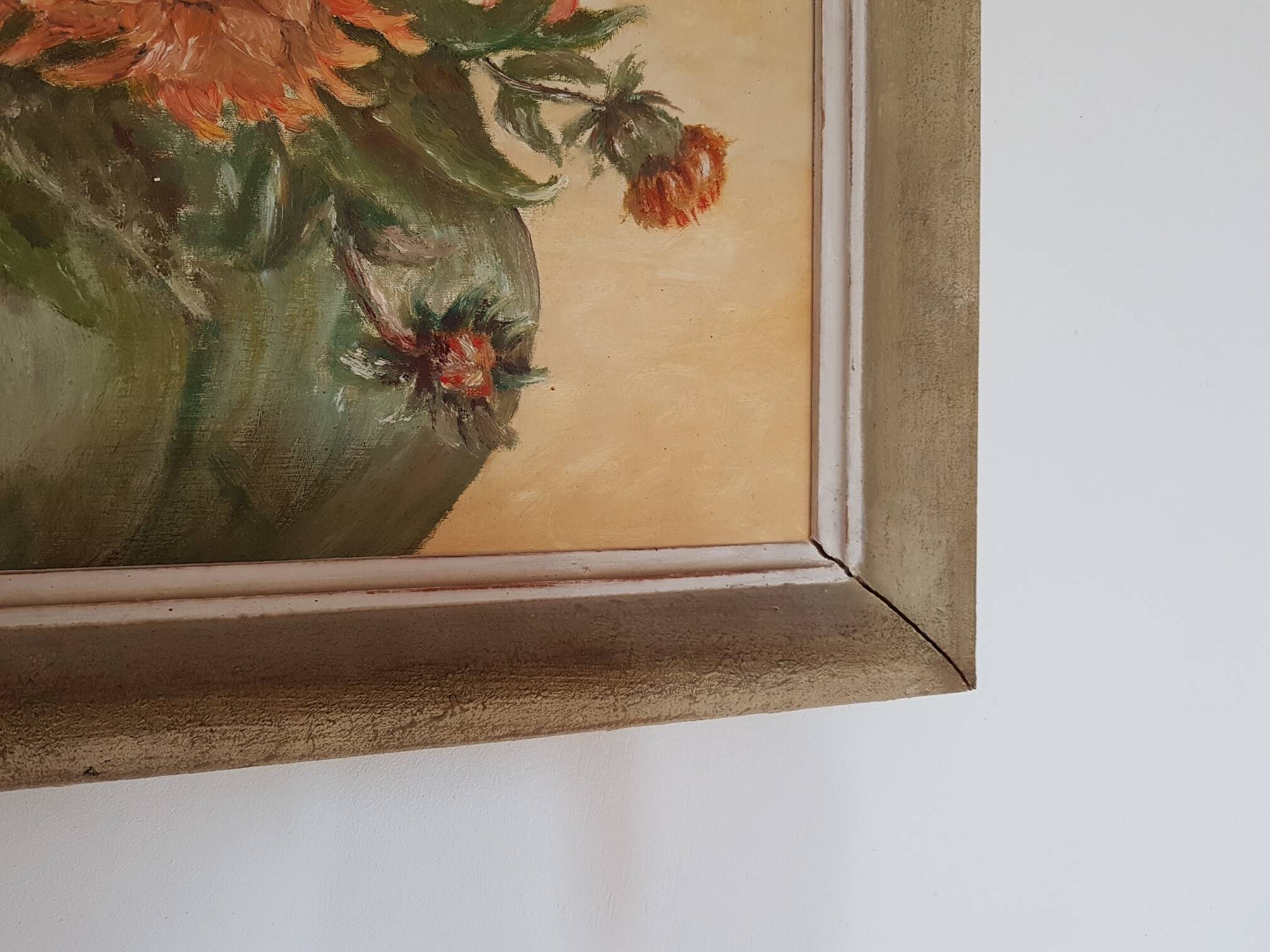 Oil painting on canvas bouquet of dahlia flowers 1900 Gabin