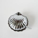 Shell butter dish in stainless steel and blue glass, with butter dish, 1970