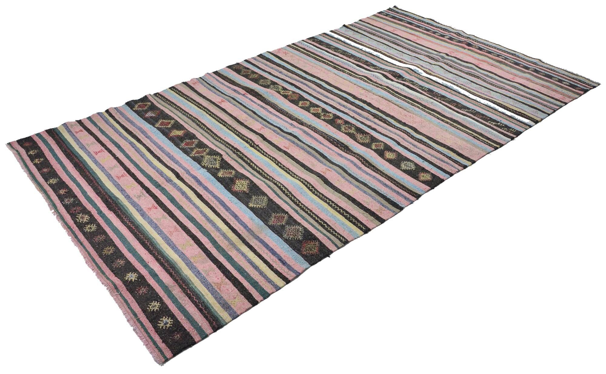 Large antique Anatolian kilim in pink and grey, 357 x 187 cm