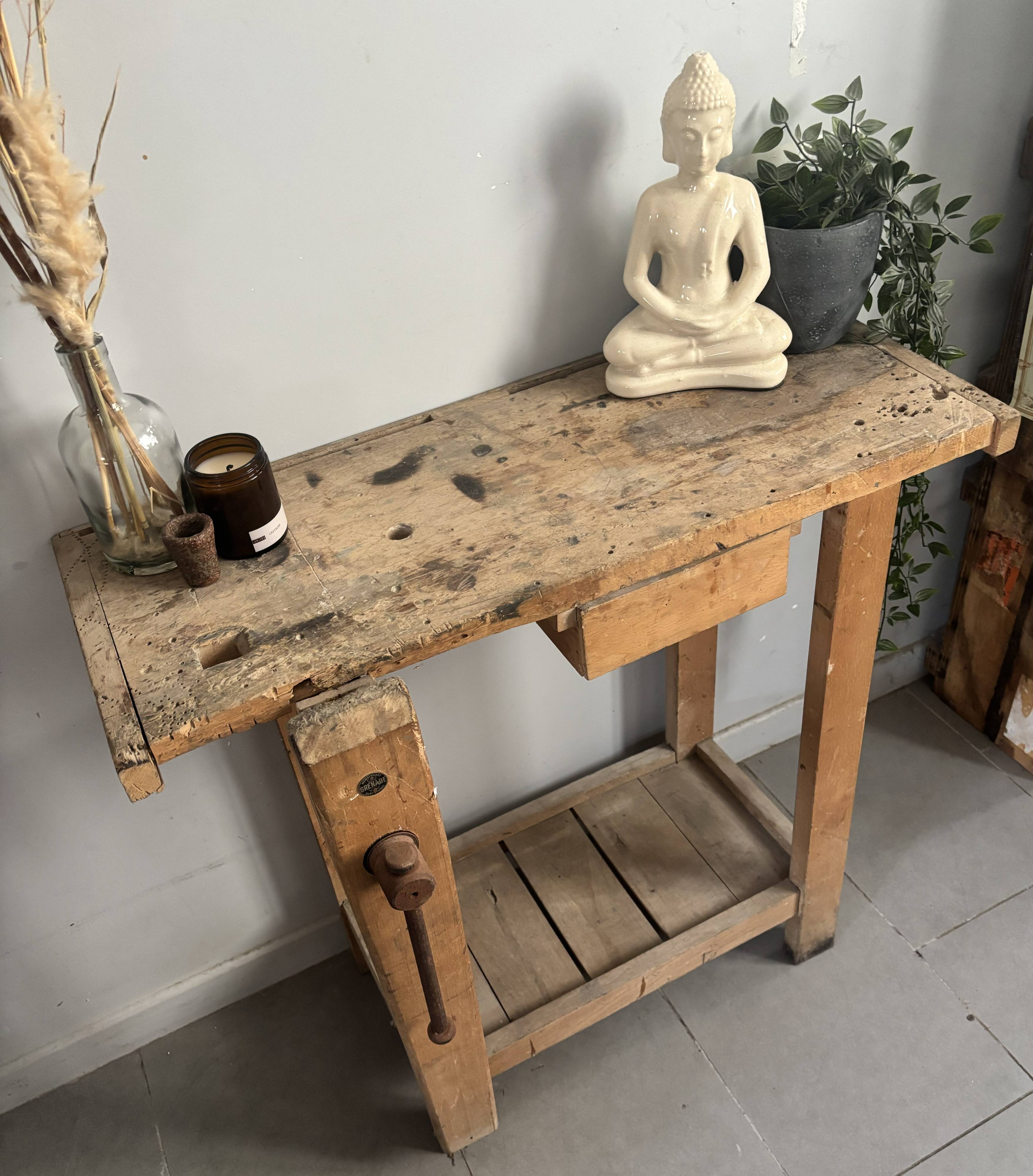 Genuine vintage wooden workbench from the 1960s stamped Grenade.