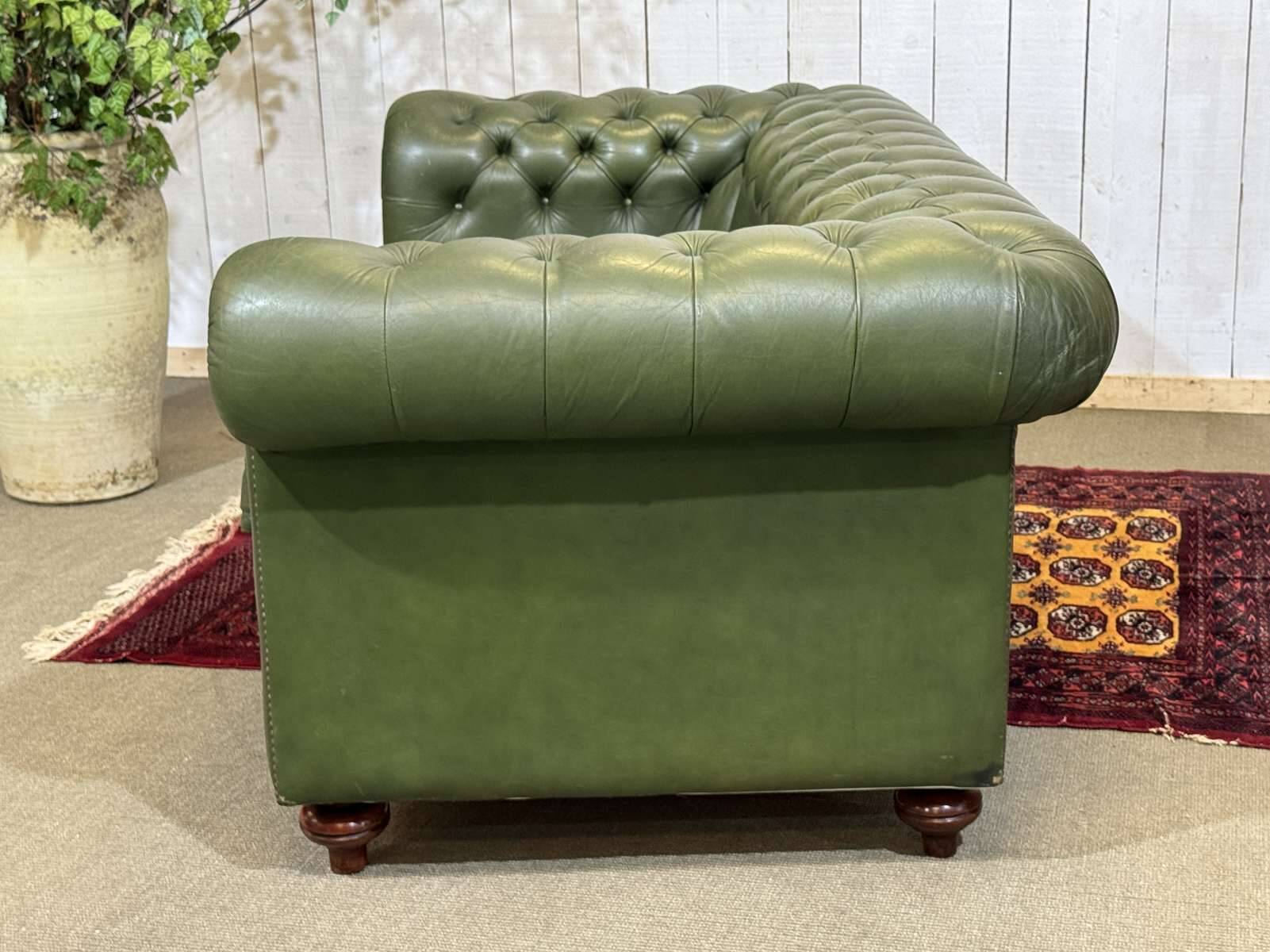 Chesterfield leather 3-seater sofa with mahogany legs - English craftsmanship