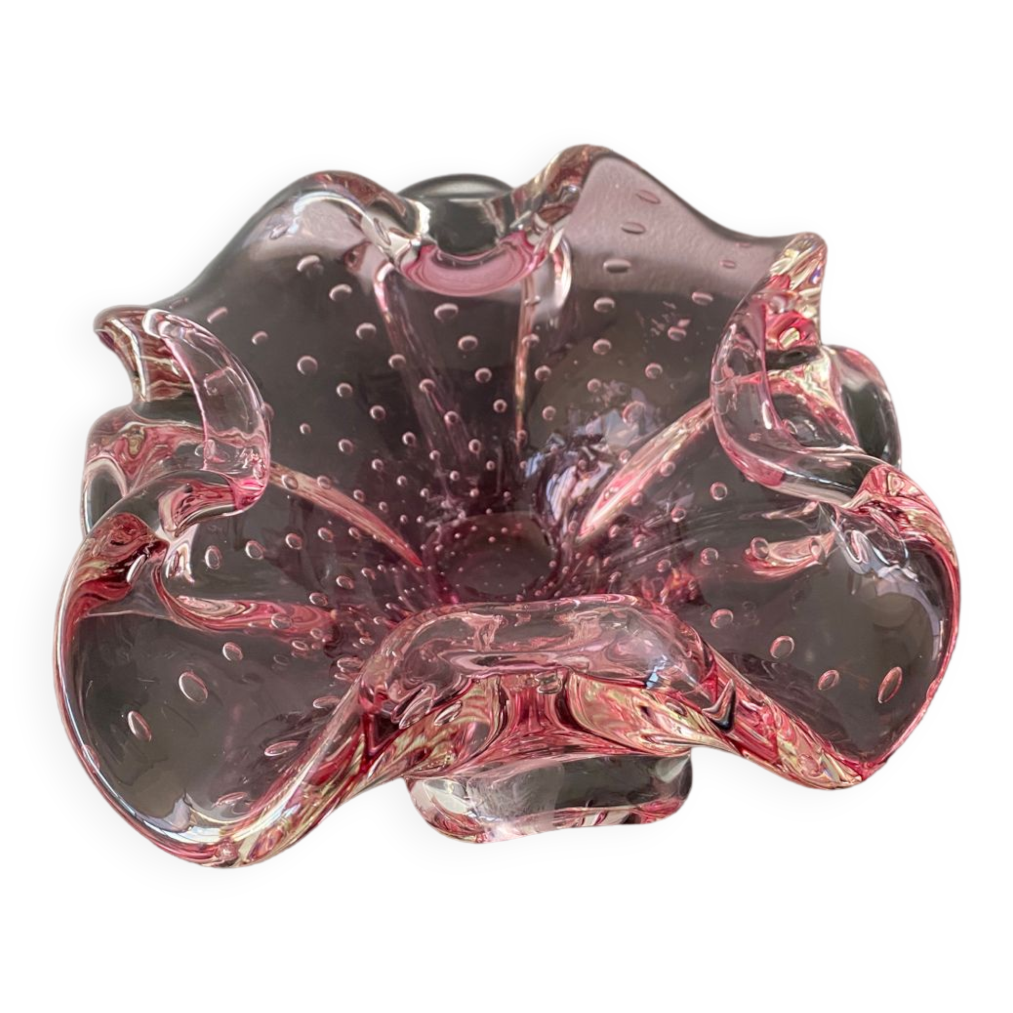Vintage pink empty pocket ashtray in Murano by Barovier and Toso