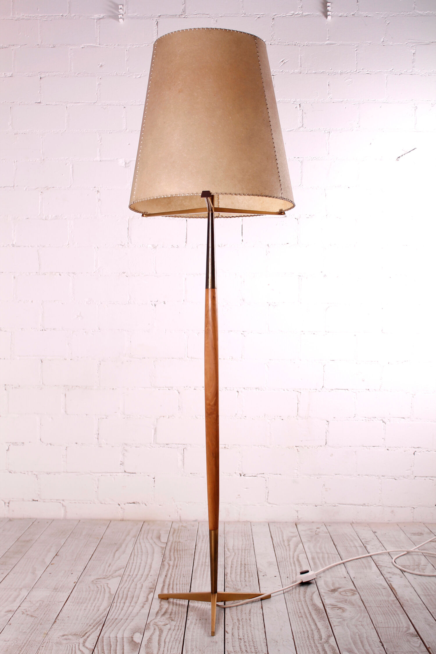 Brass and Cherry Floor Lamp, 1950s