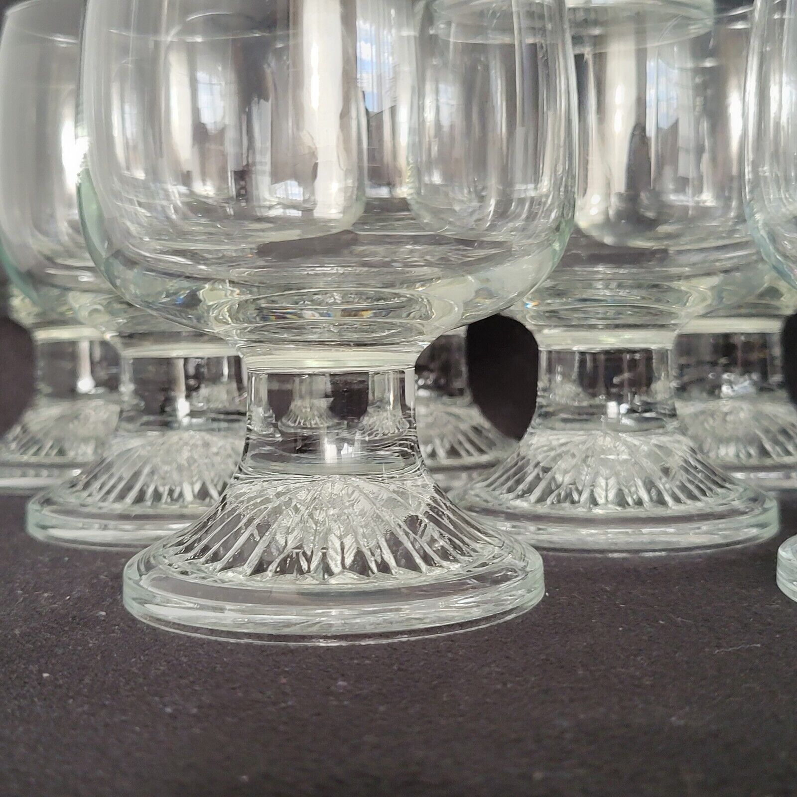 10 vintage stemmed glasses in molded glass