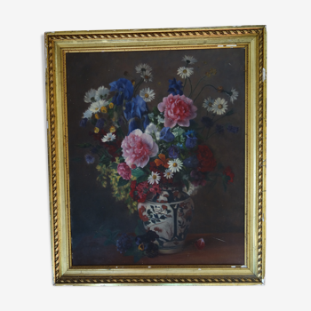 Ancien tableau bouquet de fleurs