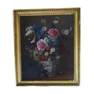 Ancien tableau bouquet de fleurs
