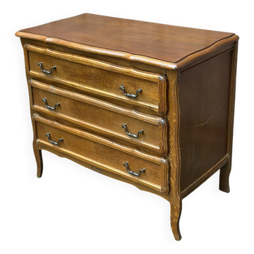 Commode bibus galbée 3 tiroirs style Louis XV en chêne 1980
