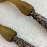 Old salad servers in filled silver and horn