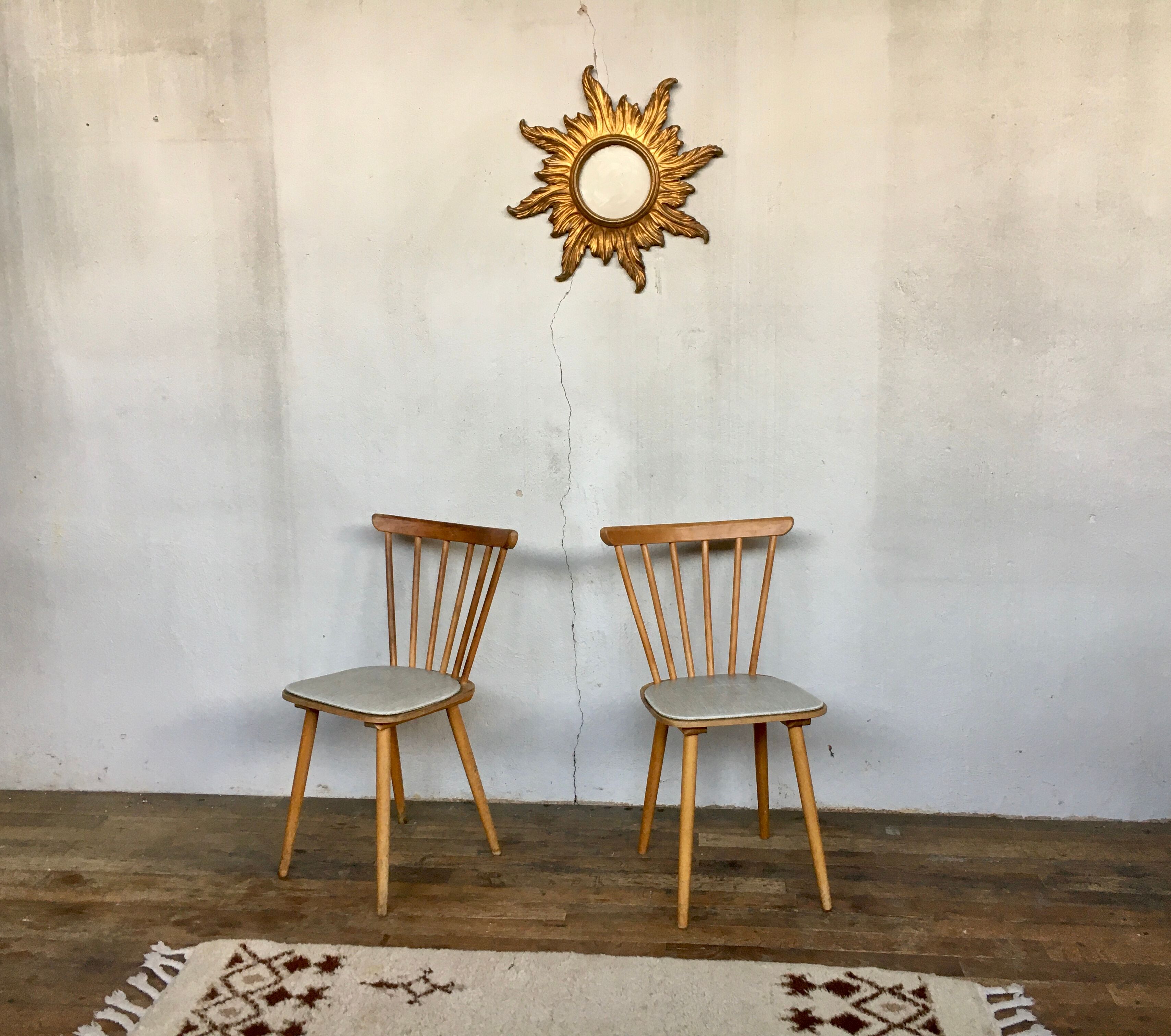 Pair of vintage white leatherette bistro chairs from the 1960s
