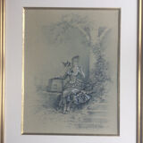 Elegant with birds, wash and gouache by Eugene GRIVAZ, 1860-1918