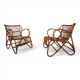 French Pair Vintage Rattan Bamboo Lounge Chairs, 1960