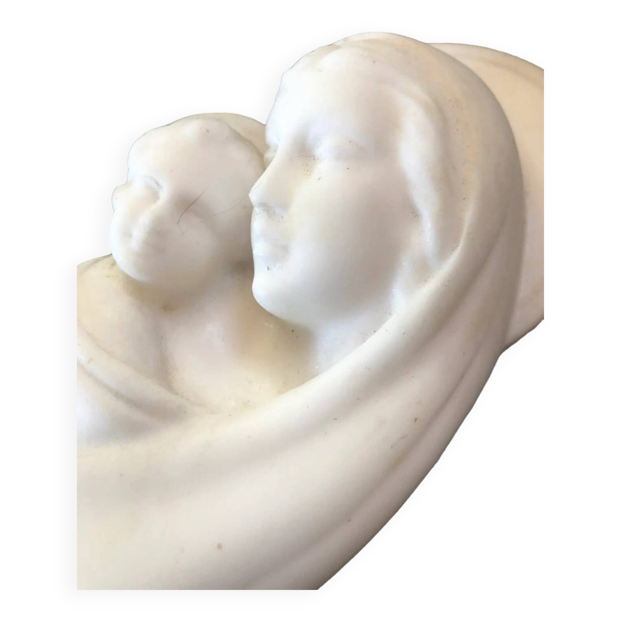 Virgin and Child bas relief in alabaster on black marble Inactive Photos