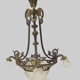 Louis XV style chandelier in bronze and frosted glass 20th century