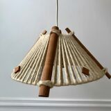 Scandinavian suspension lamp in wood and wool made in gdr 60s