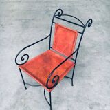 Wrought Iron and Leather Swirl Dining Chairs, Spain, 1960s, Set of 6