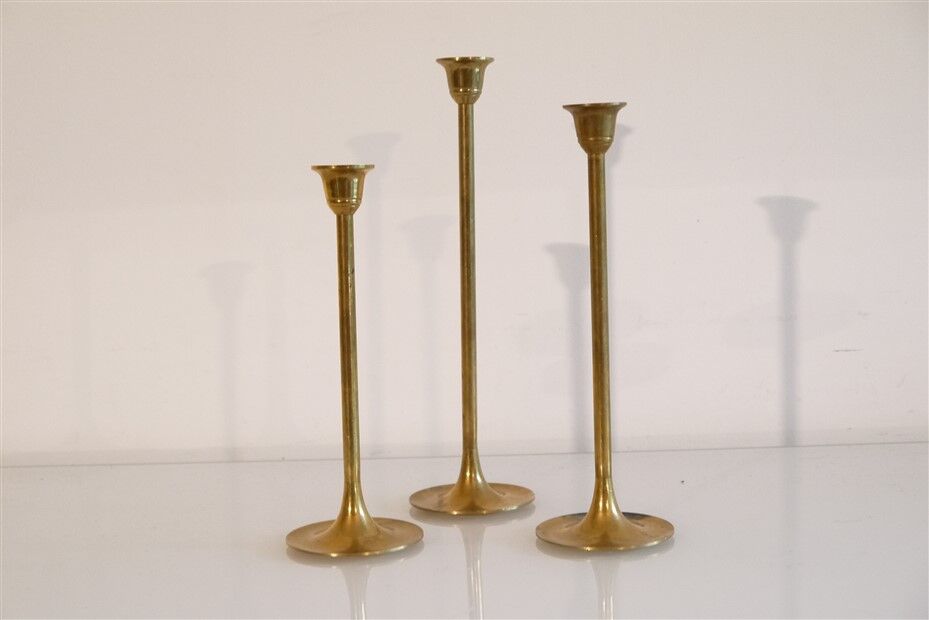 Set of Scandinavian brass candle holders