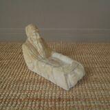 Alabaster sculpture empty pocket Asian decoration object handcrafted countryside seated man