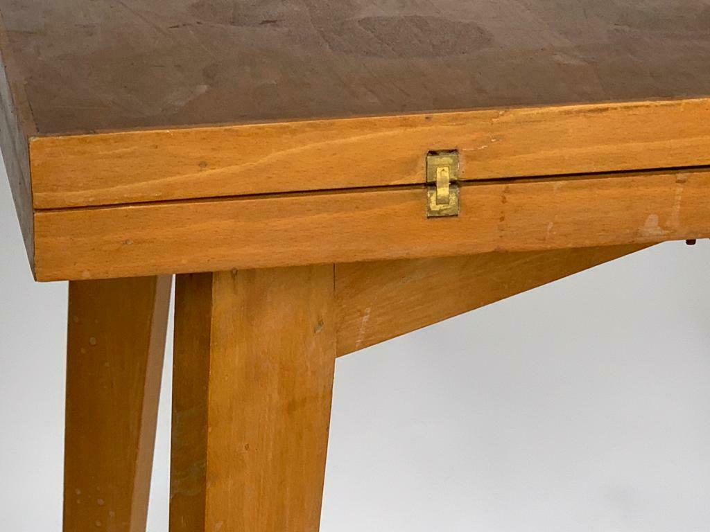 TABLE DE BRIDGE A SYSTEME 1960 CHENE CLEAR GREEN FABRIC