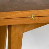 TABLE DE BRIDGE A SYSTEME 1960 CHENE CLEAR GREEN FABRIC