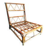 Low Varnished Rattan Armchair by Audoux-Minnet - Golfe-Juan, 1950s-1960s