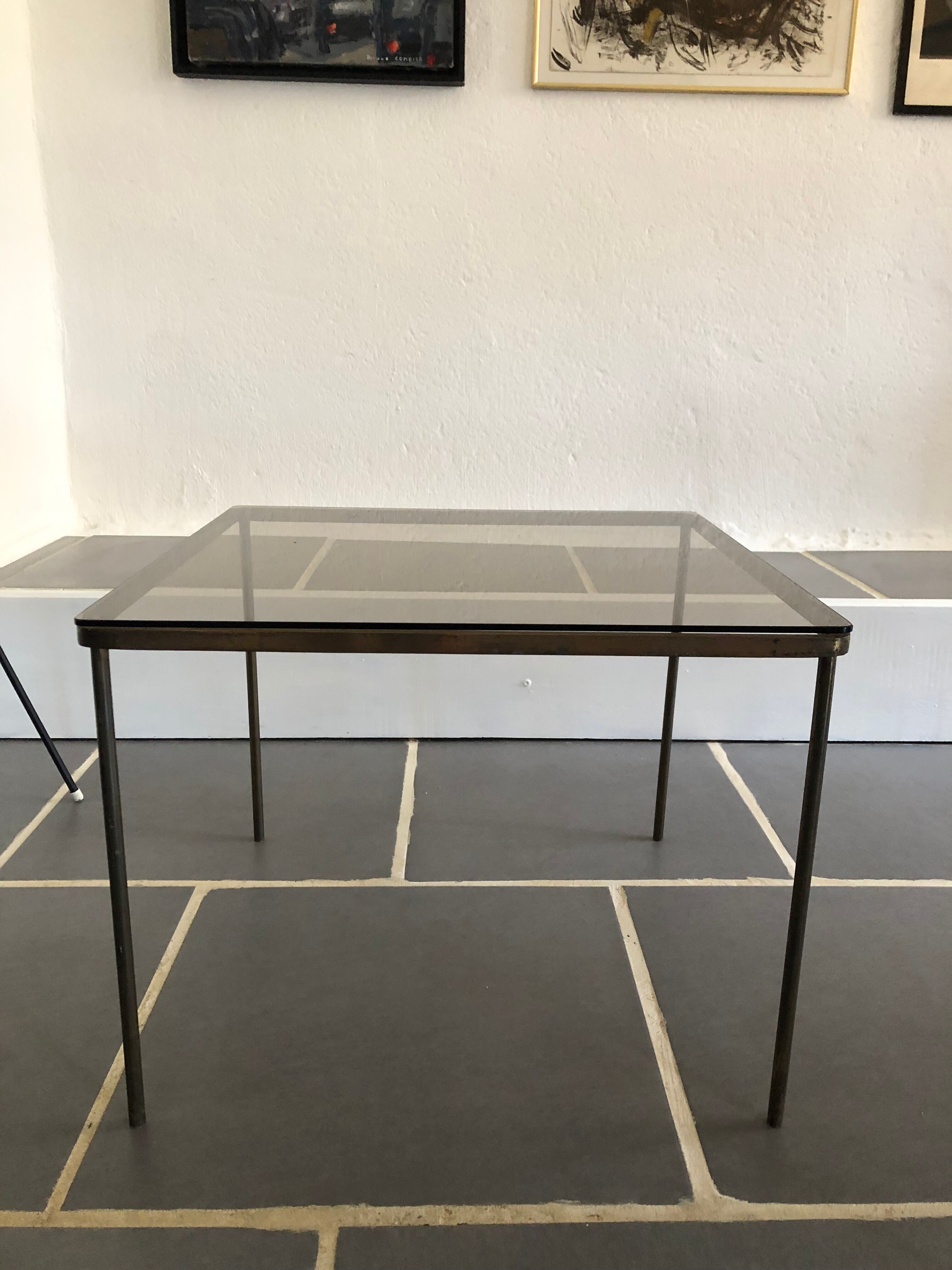 Vintage glass and brass coffee table