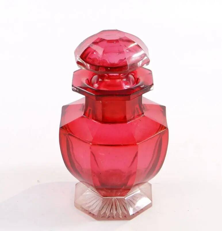 Biedermeier tea caddy, red crystal glass, Poland, 19th century