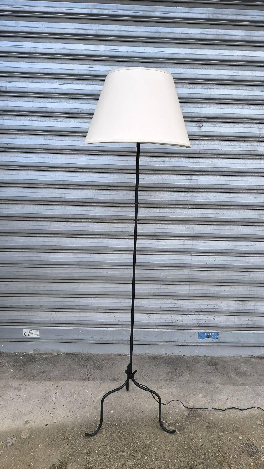 1950s wrought iron tripod floor lamp