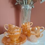Coffee set 6 cups and sub-cups Termocrisa Mexico Pêche