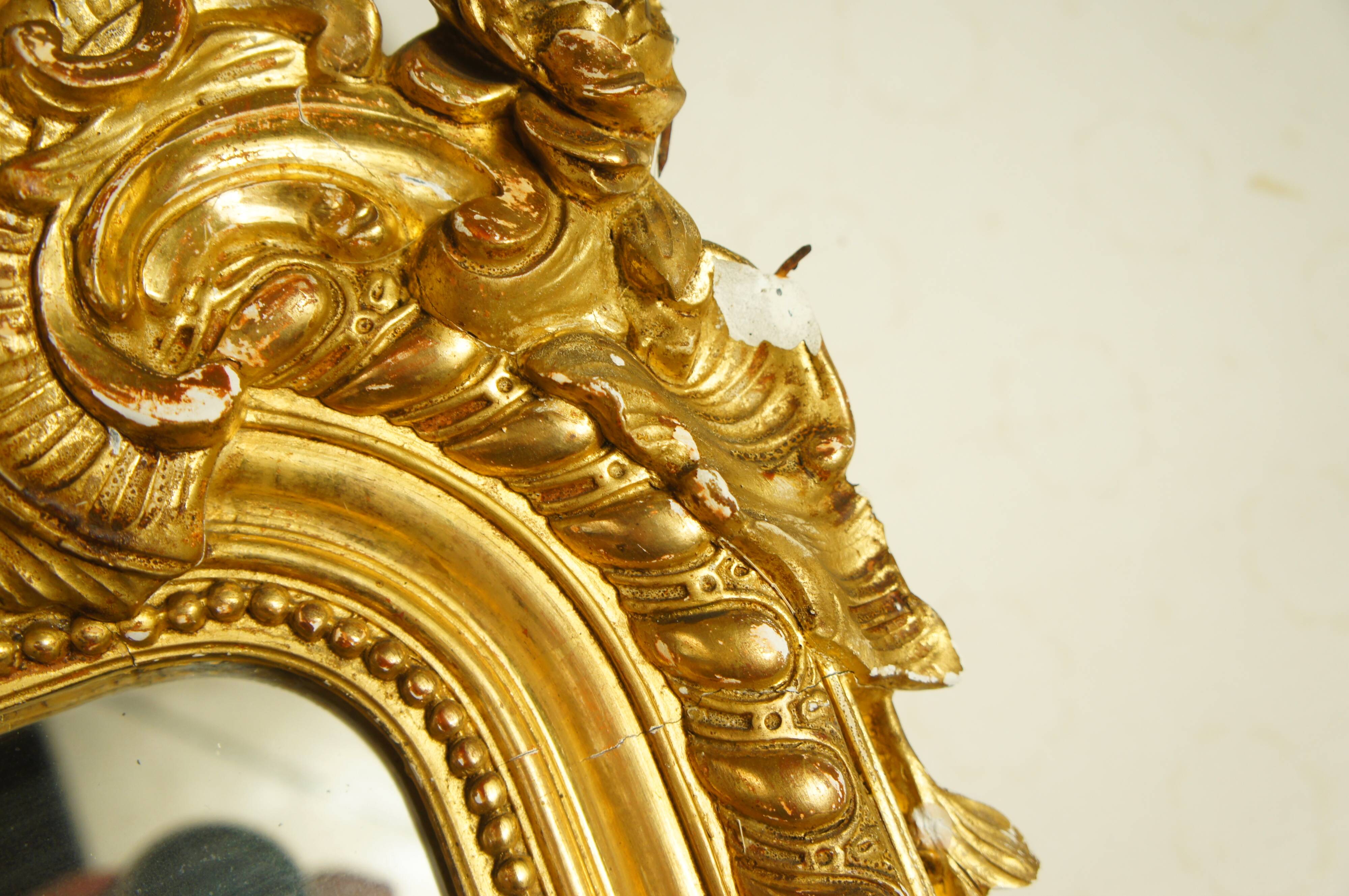 Miroir de style Louis XV doré feuille d'or, XIXe siècle - 142x90