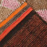 3x11 Pink and Brown Rare Colors Runner Rug, Wool Kilim Rug, 94x320Cm