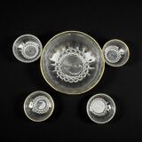 Fruit salad service in molded glass and gilt decoration with balls, 1950