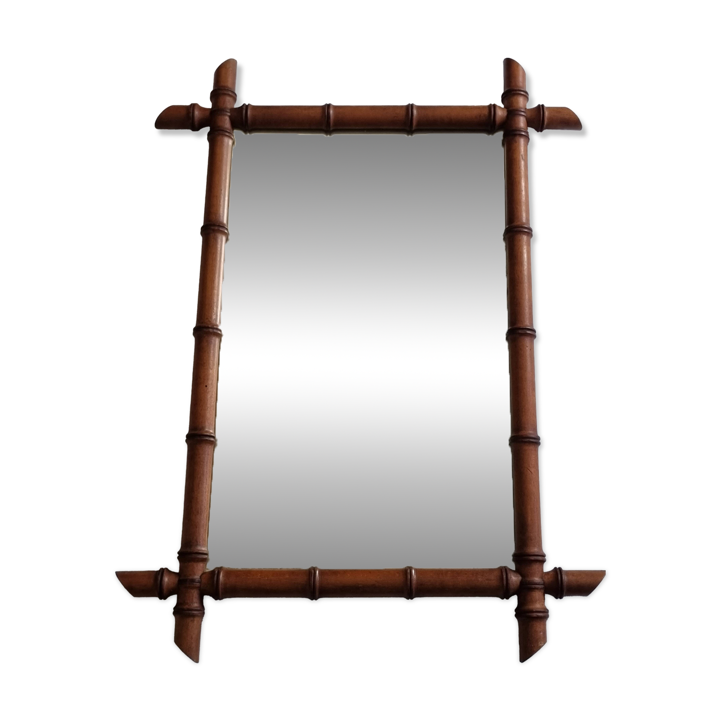 Large French mirror in turned bamboo-style wood, 54 x 76 cm