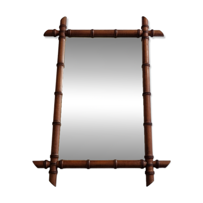 Grand miroir français en bois tourné façon bambou, 54 x 76 cm