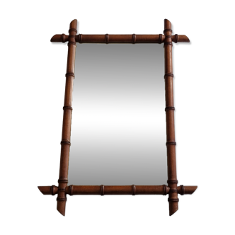 Large French mirror in turned bamboo-style wood, 54 x 76 cm