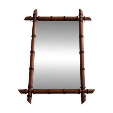 Grand miroir français en bois tourné façon bambou, 54 x 76 cm